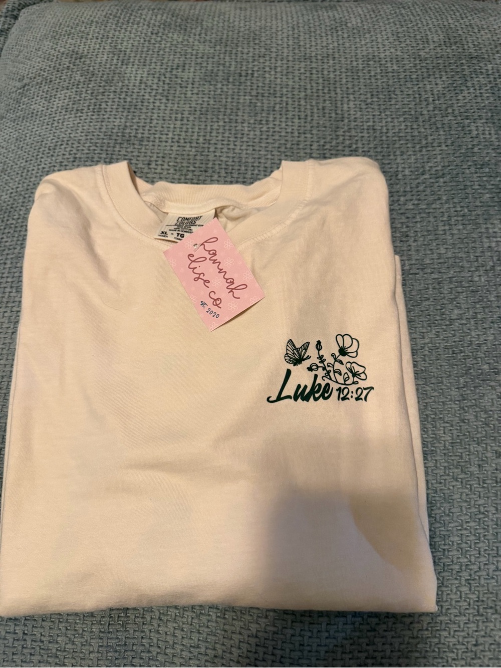 Comfort Colors White Short-Sleeve Tee with Luke 12:27 Floral Graphic